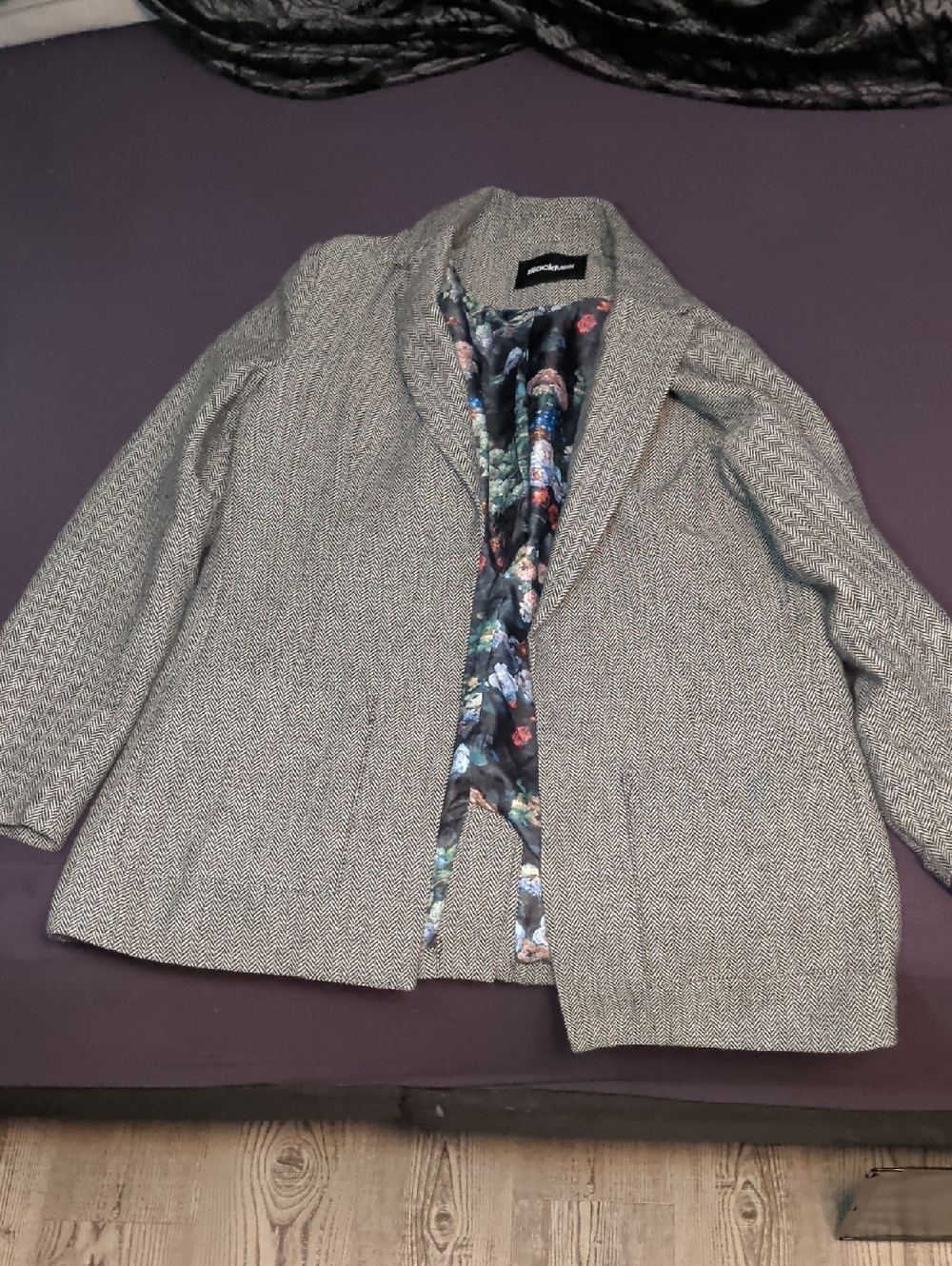 Black Milk Herringbone Blazer with Floral Lining